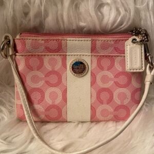 💕Coach Pink and Cream Circular 'C' Patterned Mini Handbag / Wristlet